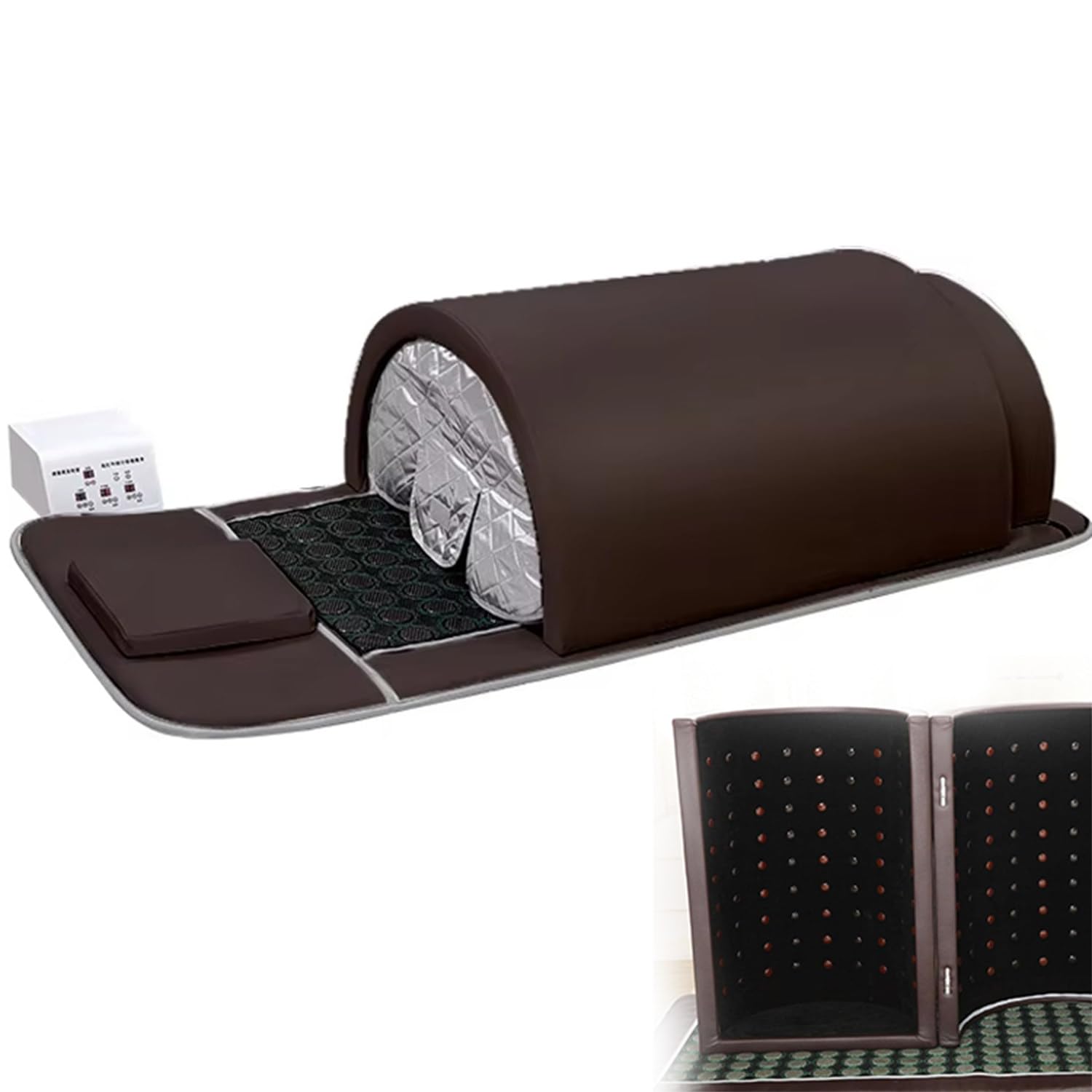 1200W Cúpula De Sauna De Infrarrojos Lejanos,Cápsula De Sauna Personal Cobertura Completa 360° Con Almohada Y Tapete De Infrarrojos Con Piedras De Turmalina Y Germanio,Brown