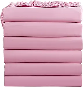 FreshCulture Queen Fitted Sheets, Bulk Pack of 6, Deep Pocket, Soft Microfiber Bottom Sheets for Home, Salons, Hotels, Queen Size Fitted Sheets Only (Dusty Pink)