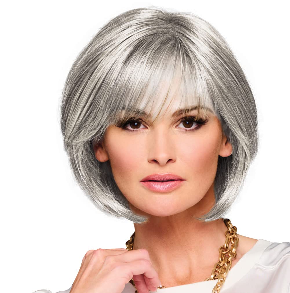 Raquel Welch Made You Look Chin-Length Chic Bob, 100% Hand Tied by Hairuwear, Petite-Average Cap, RL56/60 Silver