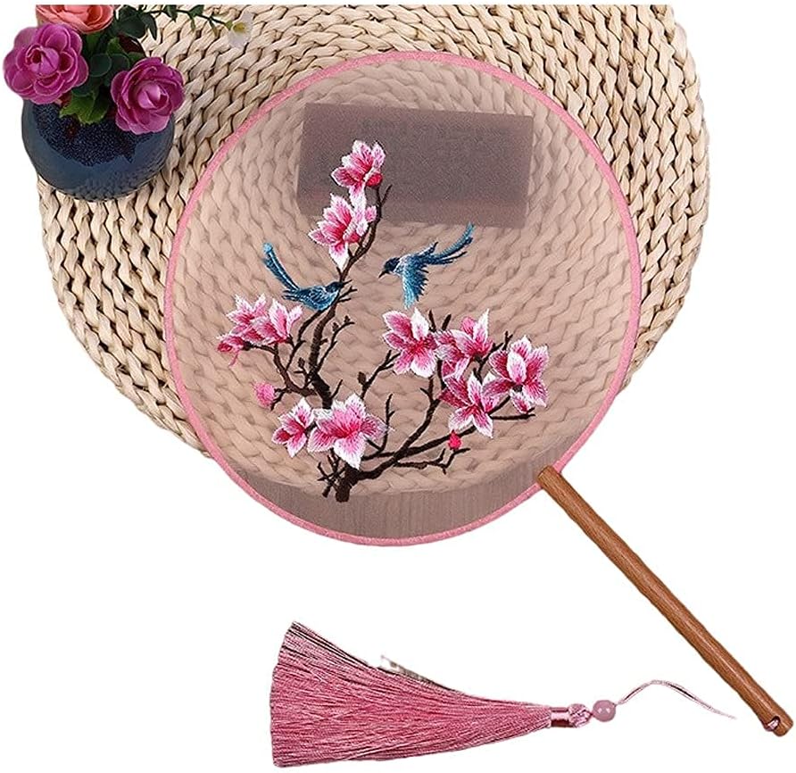 Folding Folding Fan Chinese Style Handheld Folding Fan, Photography Props Silk Round Folding Fan with Tassels Translucent Folding Fan for Chinese Painting Home Ceremony Decorative Folding Fan