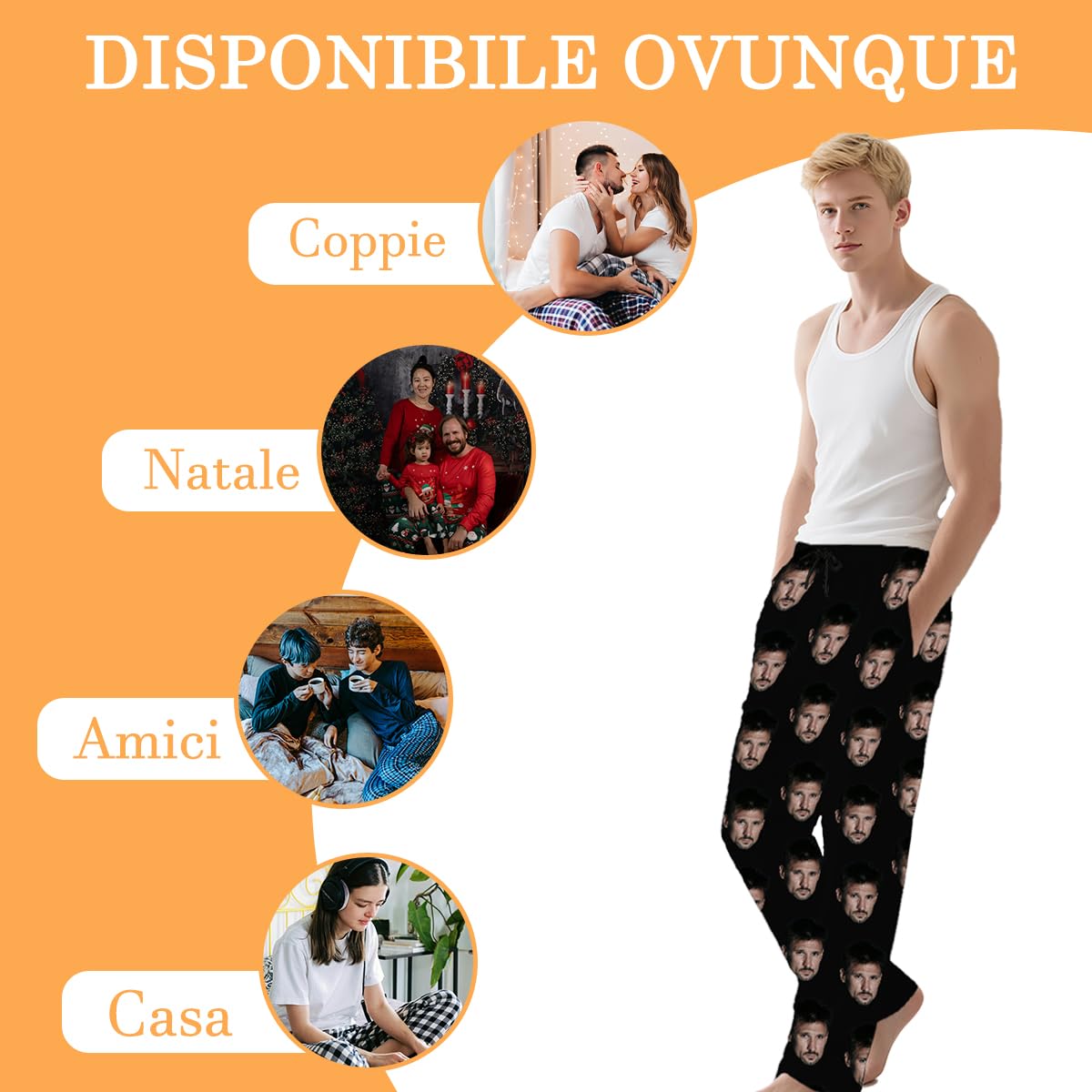 Pantaloni del Pigiama personalizado per Uomo Pantaloni del Pigiama Divertenti su personalizada Loungewear, Set di Pigiami con Foto, Volto, Testo – Regalo per Donna