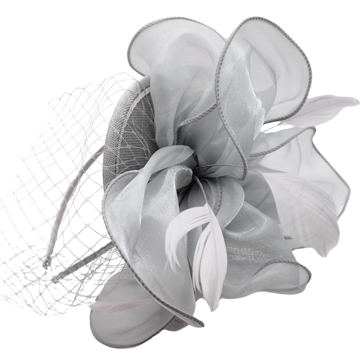 Topkids Accessories Girls Grey Fascinators Chiffon Fascinator Wedding Hat Ascot Hats Net Veil Fascinator Hairband Attached To Metal Aliceband For Ladies, Women (Grey)