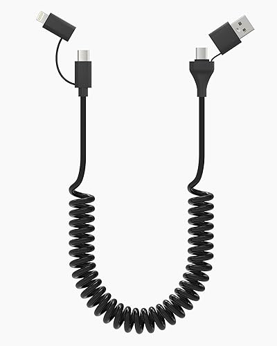 Cable USB C y Lightning 2 en 1 en espiral, 3 pies, 60 W de carga rápida y sincronización de datos para Apple CarPlay y Android Auto, cable de
