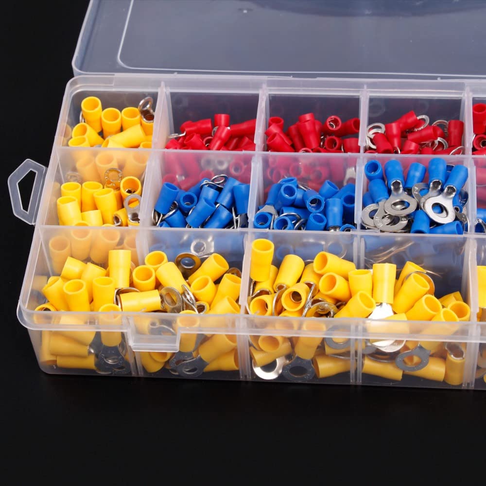 650Pcs Assorted Insulated Ring Crimp Terminal Electrical Wire Connector Set Red Blue Yellow VUQLDHAYZ