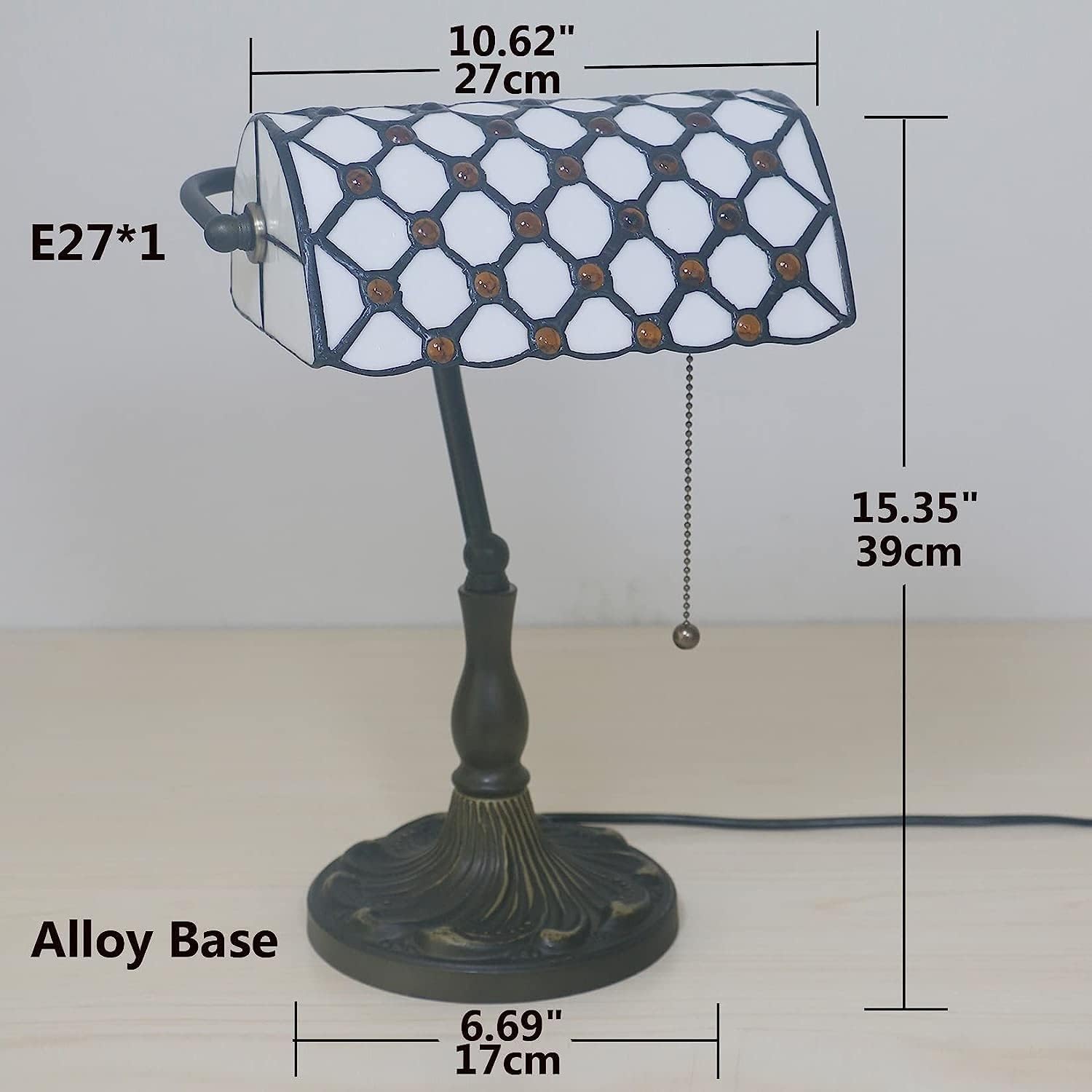 Bankiers Tischlampe, farbige Glaslampe, Kristallperlenschreibtischlampe, Schlafzimmer in der Nacht Leselampe (weißer brauner Glasperlenschatten) Innovate