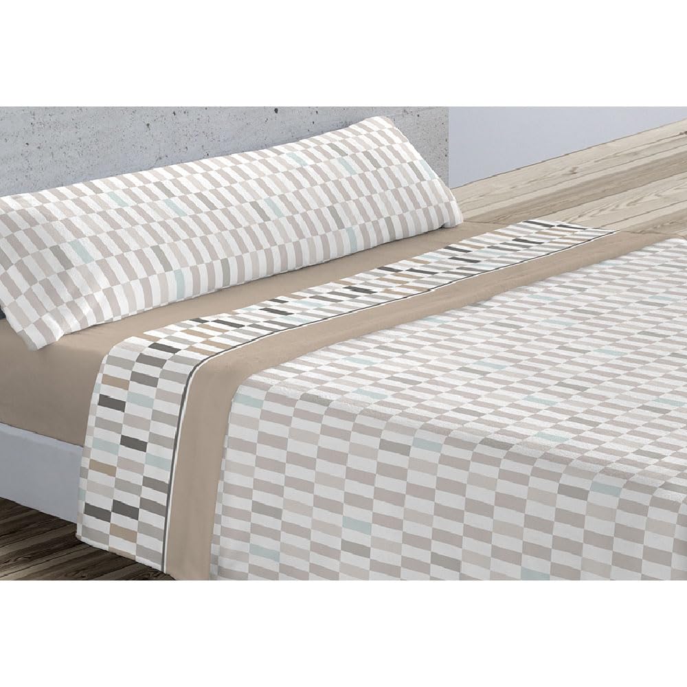 Donegal Collections Sábanas Pirineo 90 - Sabanas de Invierno - Juego de Sábanas Térmicas para Invierno Gragy Beige - Bajera Ajustable Largos 190/200cm y Altos 30cm, Encimera y Funda de Almohada