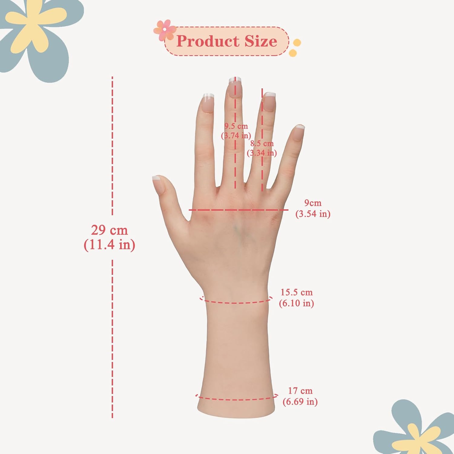 Realistic Female Silicone Hand Mannequin Hand Model Fake Hand with Skeleton for Manicurist Reusable Acrylic Nails Art Practice Jewelry Display - Nude Left Hand