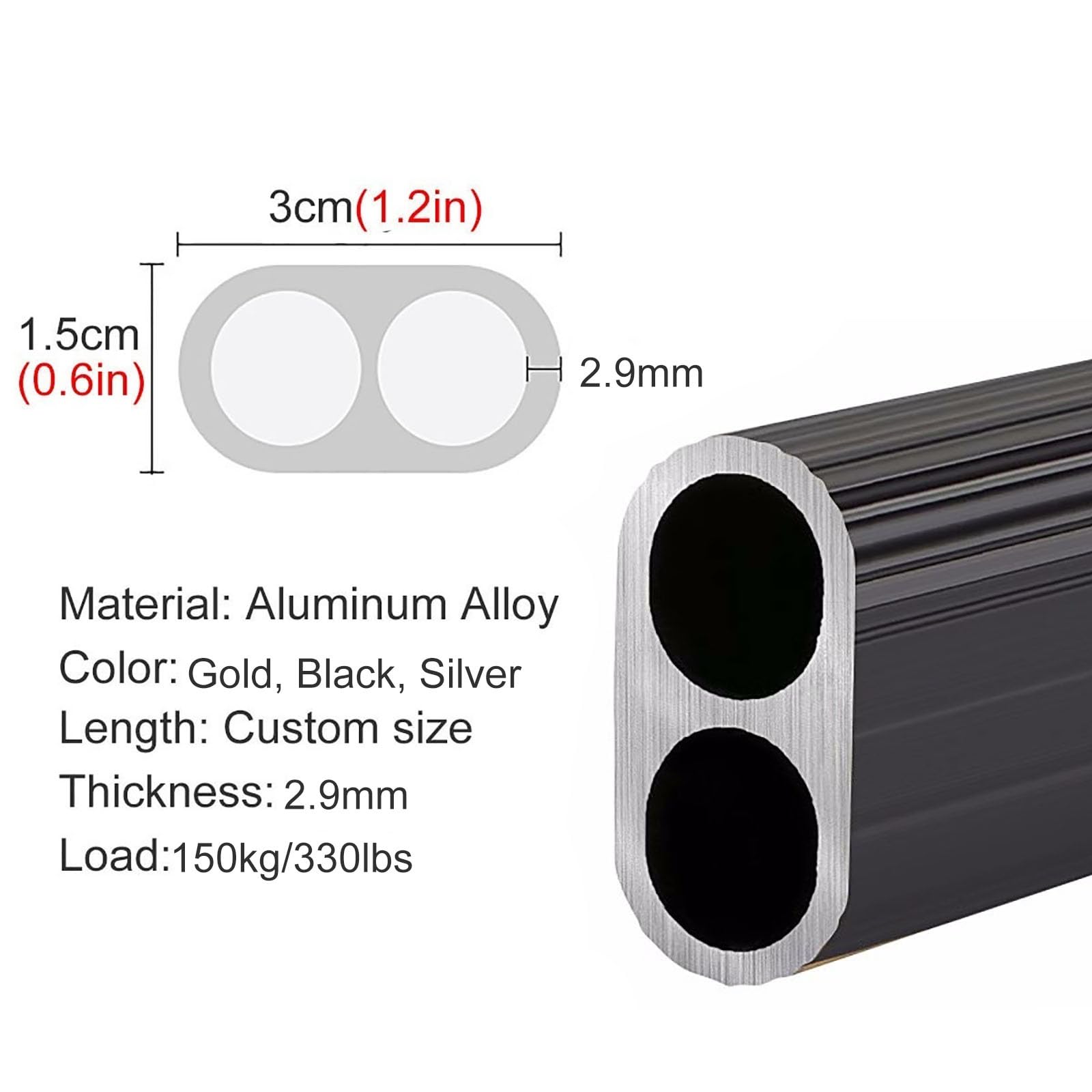 Varillas de armario de 60 pulgadas para ropa colgante de oro negro plateado ovalado barra de colgilla para armarios gabinetes de zapatos de ducha soporte de montura de pared LWX