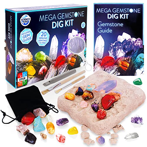 Science Kidz Mega Gemstone Dig Kit - 20 Real Life Gems & Crystals