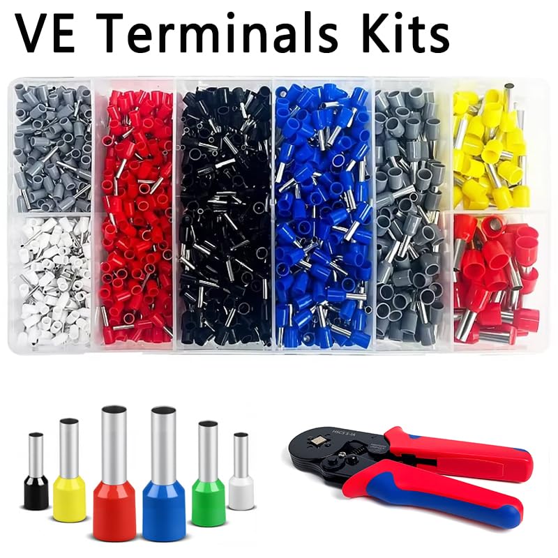 200-1900Pcs Electrical Tube Insulated Terminal VE Tubular Crimp Terminals Wire Cable Connector Ferrules Terminal Connectors(1250PCS)