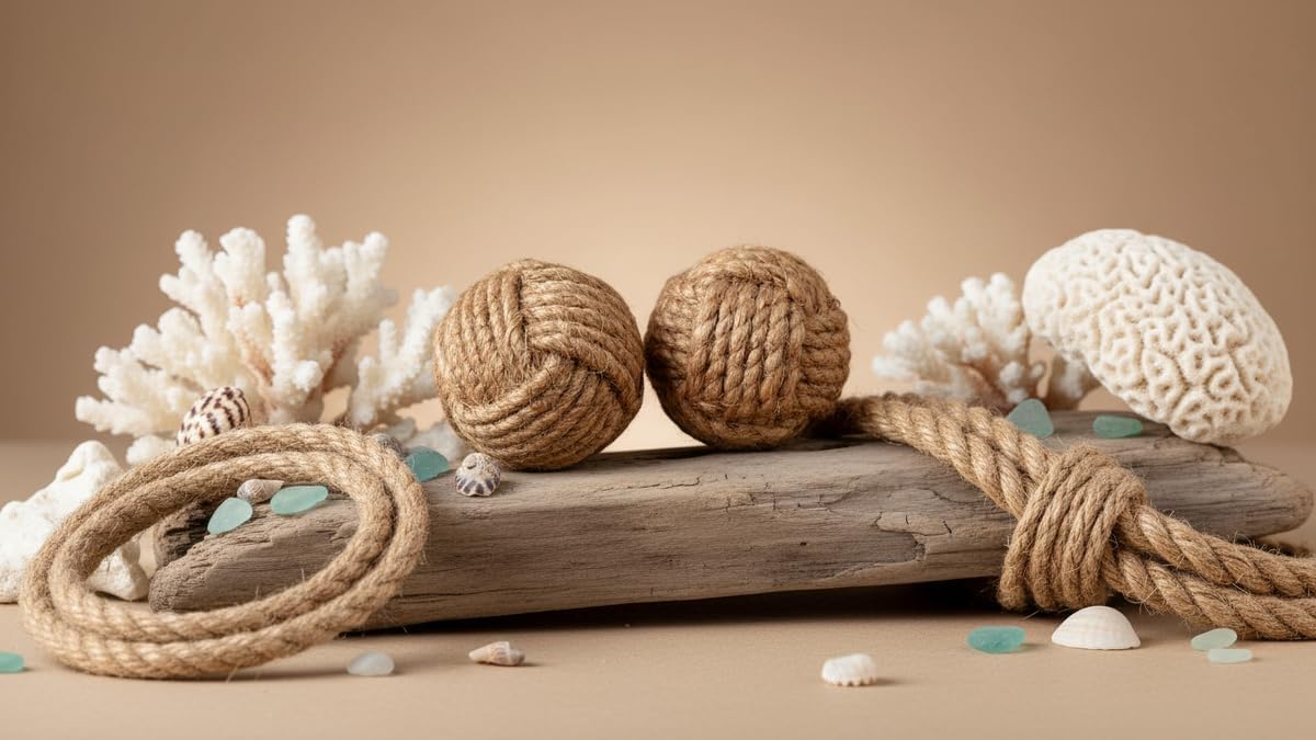 Jute Rope Door Knobs/Rope Knot Drawer Pulls and Knobs/Pull and Push Handle Knobs for Cabinets, Wardrobes & Cupboards/Nautical Hardware Decor, 25 mm, Set of 6 Rustic Vintage Home Decor Gifts
