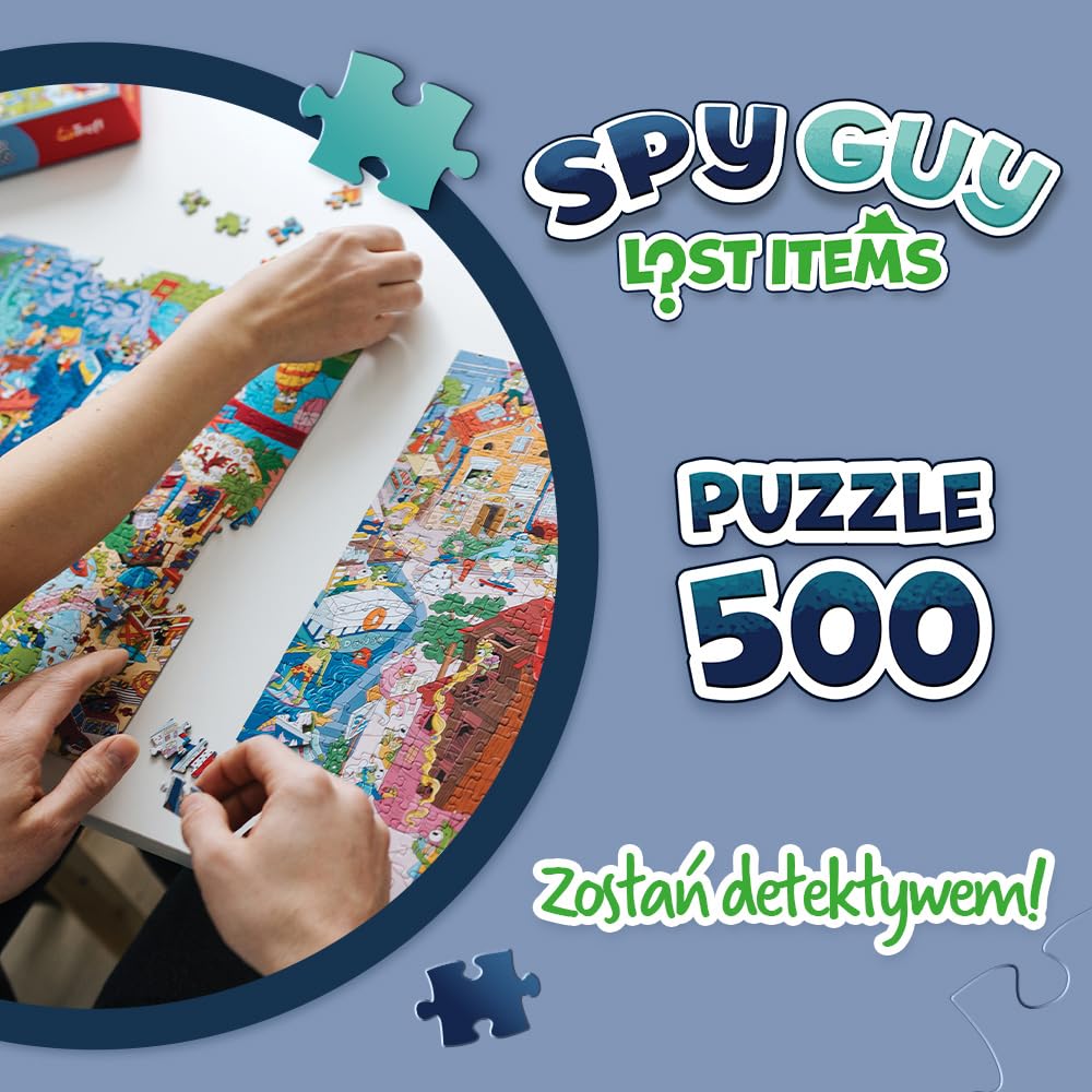 Trefl - Puzzle Spy Guy Lost Items: Gdańsk, Polska - 500 Elementów, Zostań Detektywem i Znajdź 20 Różnic, Zagubione Przedmioty, Kreatywna Rozrywka dla Dorosłych i Dzieci od 10 Lat