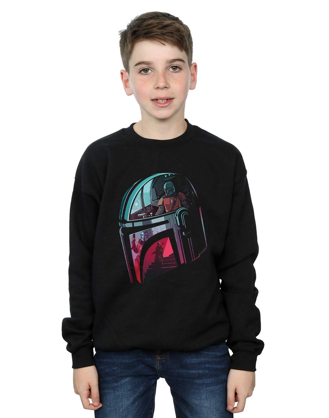 Absolute Cult Boys Black Star Wars The Mandalorian Mandalore Helmet Reflection Sweatshirt 9-11 Years