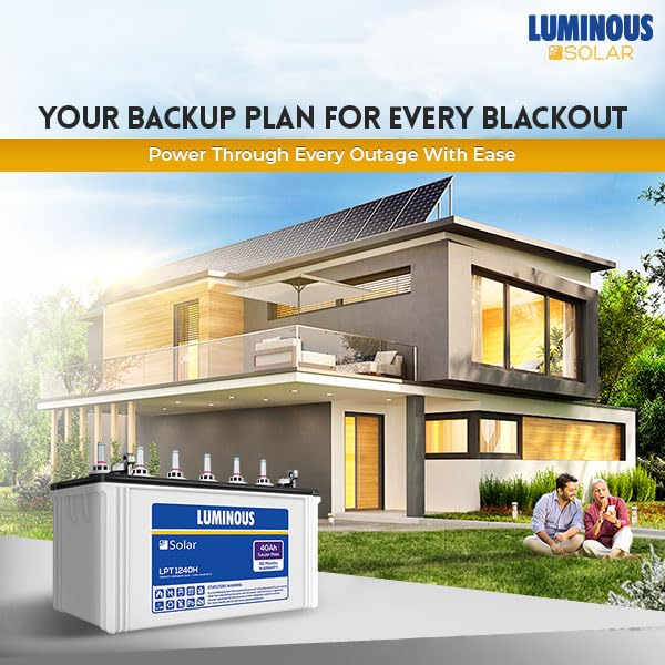 Image of Luminous Solar Inverter Tubular Battery 40Ah Rated Capacity, C10 Rating, Ideal for Residential and Commercial Application, Low Maintenance, Life up to 1500 Cycles, (LPT 1240H, 60 Months Warranty)
