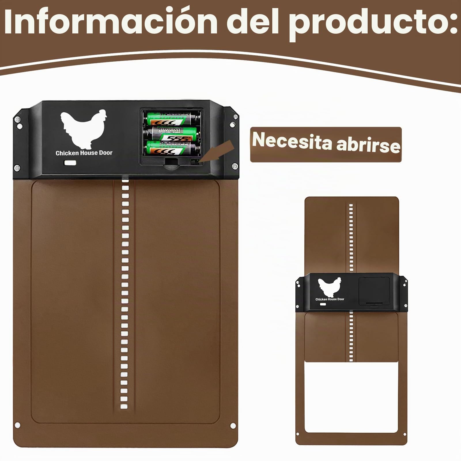 Puerta AutomáTica para Pollos,Puerta EléCtrica para Pollos AutomáTica | Abridor AutomáTico De Puerta para Gallinero, Puerta para Pollos con Corredera con Rieles GuíA, CríA Segura De Pollos(Marrón)