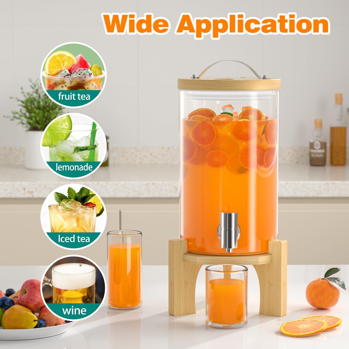 1.2 Gallon Glass Drink Dispenser For Parties, beverage dispenser with Bamboo wood stand And Stainless Steel Spigot, Juice or lemonade dispenser Laundry Detergent Dispenser (2 PACK) - Image 6