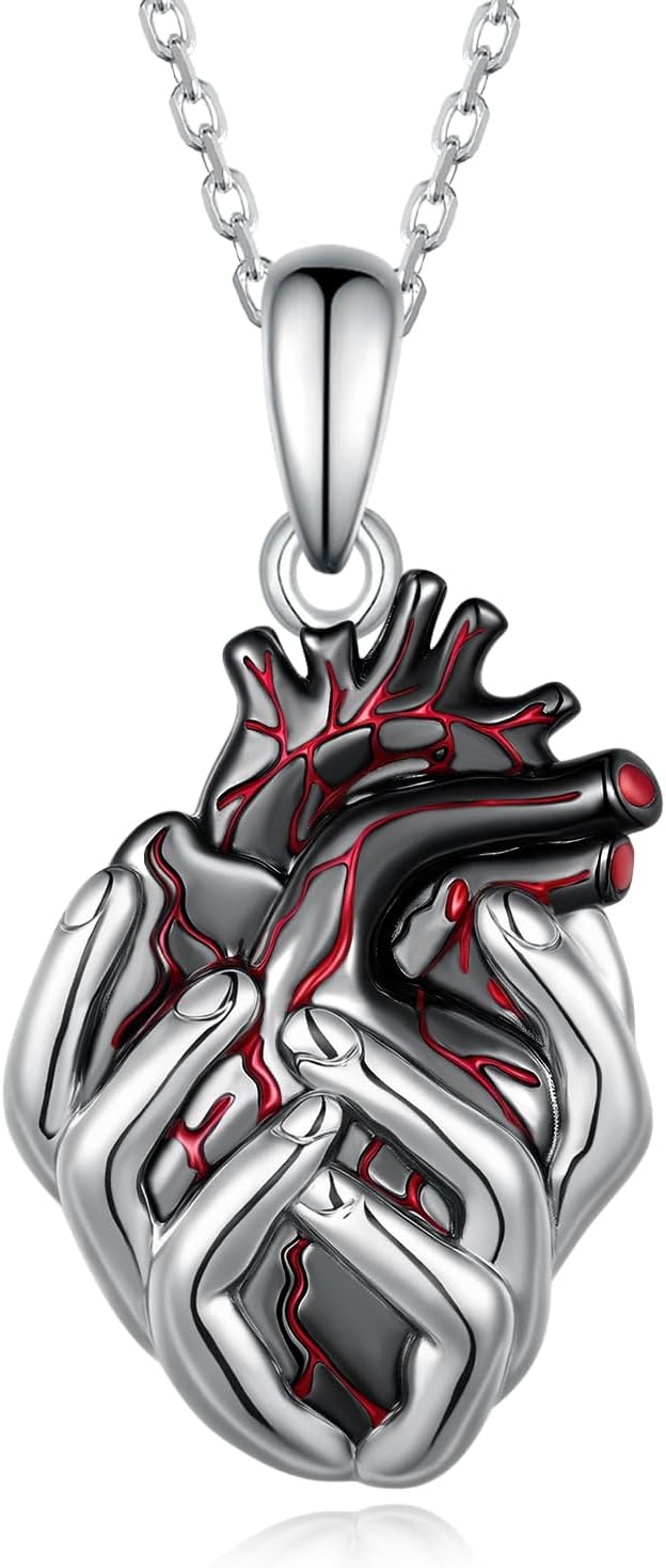 Anatomical Heart Pendant Necklace for Women 925 Sterling Silver Goth Anatomical Heart Necklace Gothic jewelry Gifts for Women