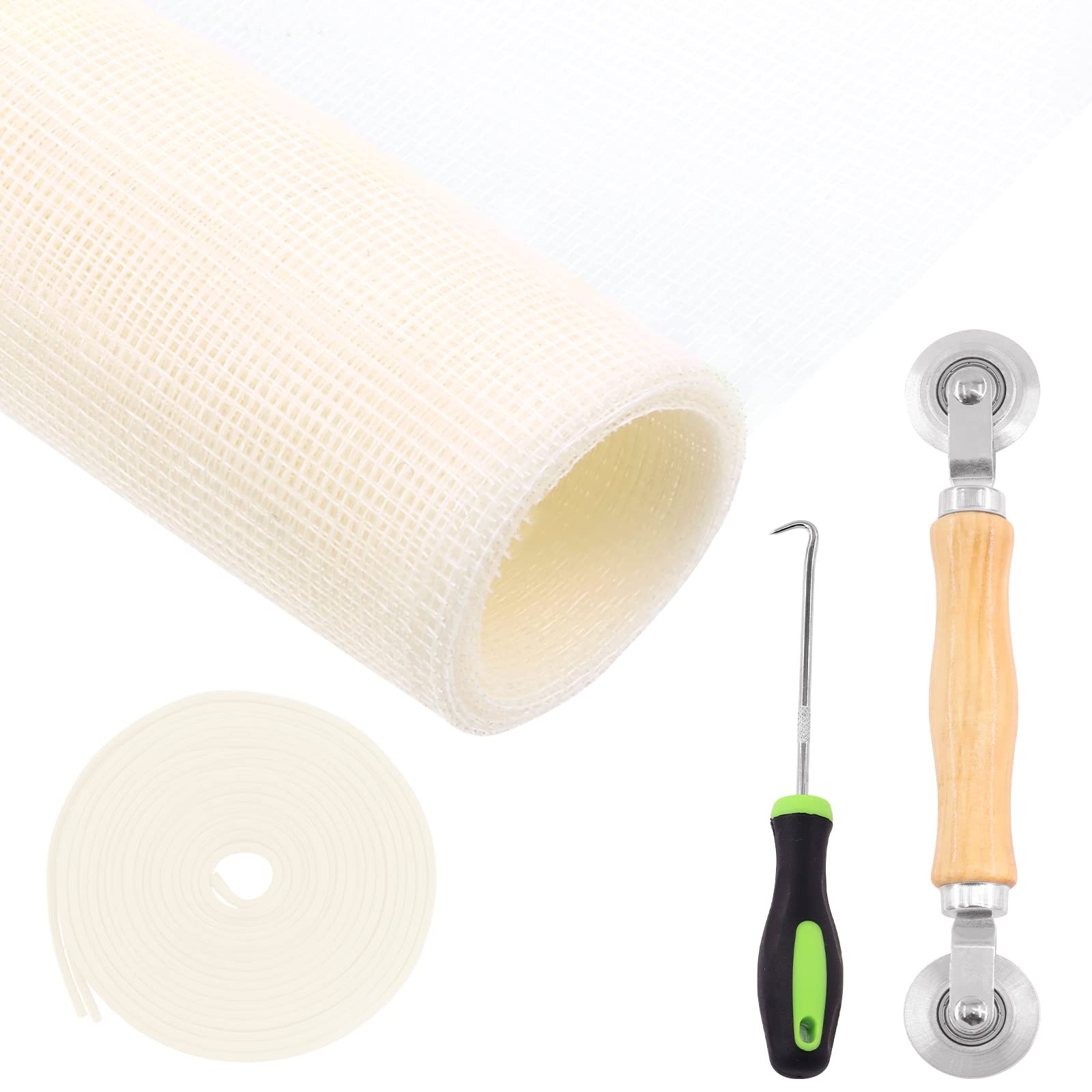 Rustark 4Pcs Window Screen and Sliding Screen Door Repair Kit Includes 48”x99” Fiberglass Window Screen, Rolling Tool, Screen Retainer Spline for Windows Exterior DIY Flex Screen Replacement (White)