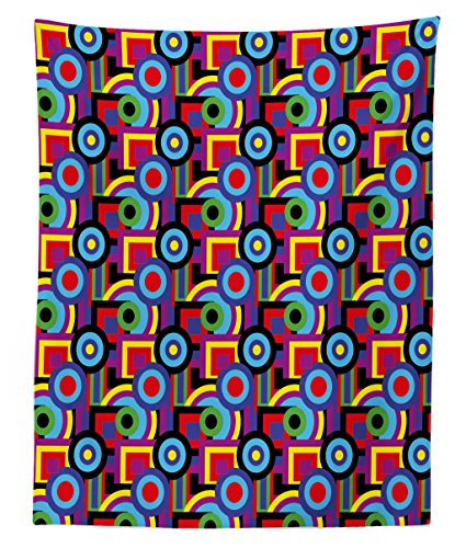 Lunarable Groovy Tapestry Twin Size, Abstract Composition with Geometric Forms