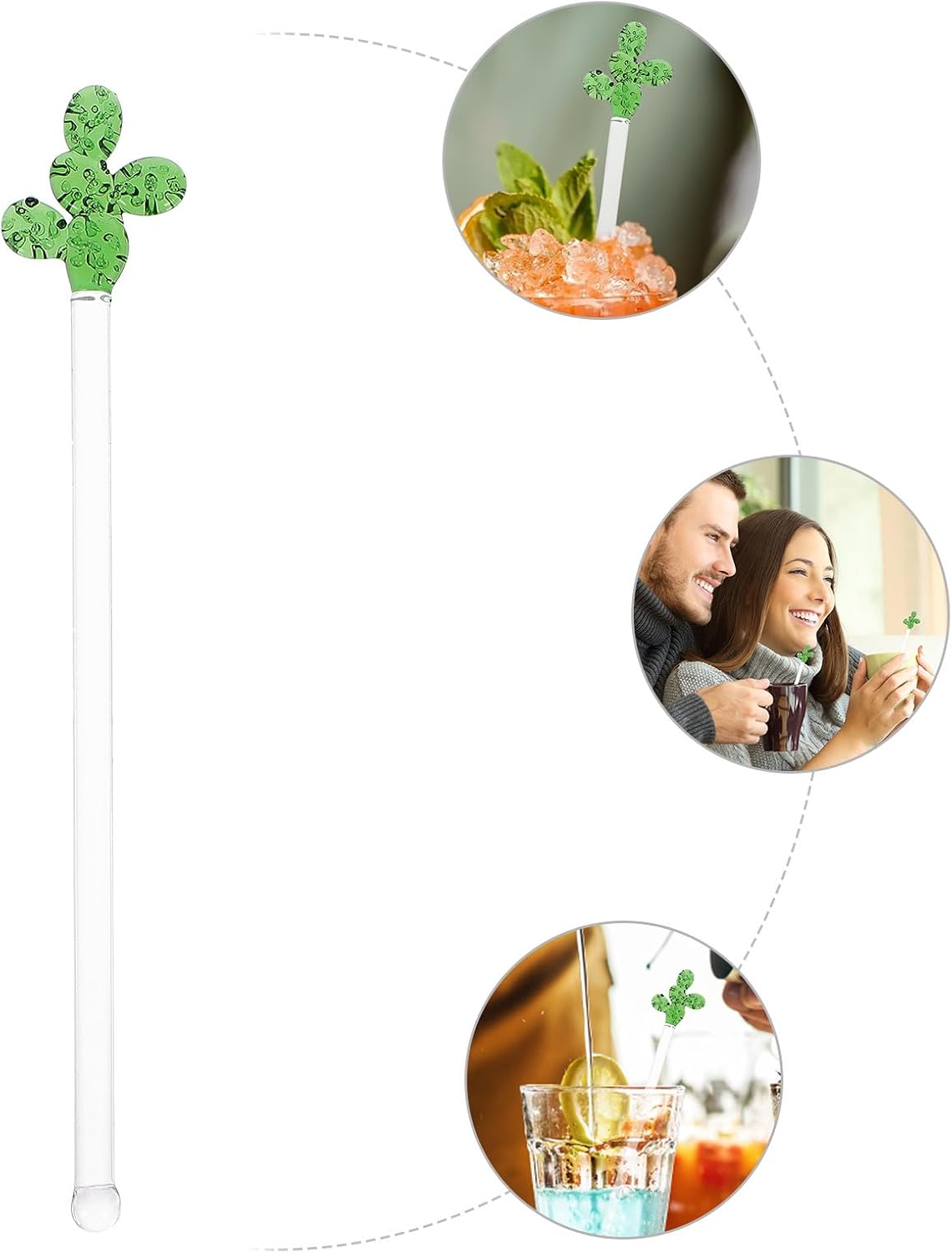 Creative Cactus Glass Stirring Stick Transparent Swizzle Rod for Juice Cocktails Iced Tea Lemonade Reusable Drink Mixer Bar Accessory