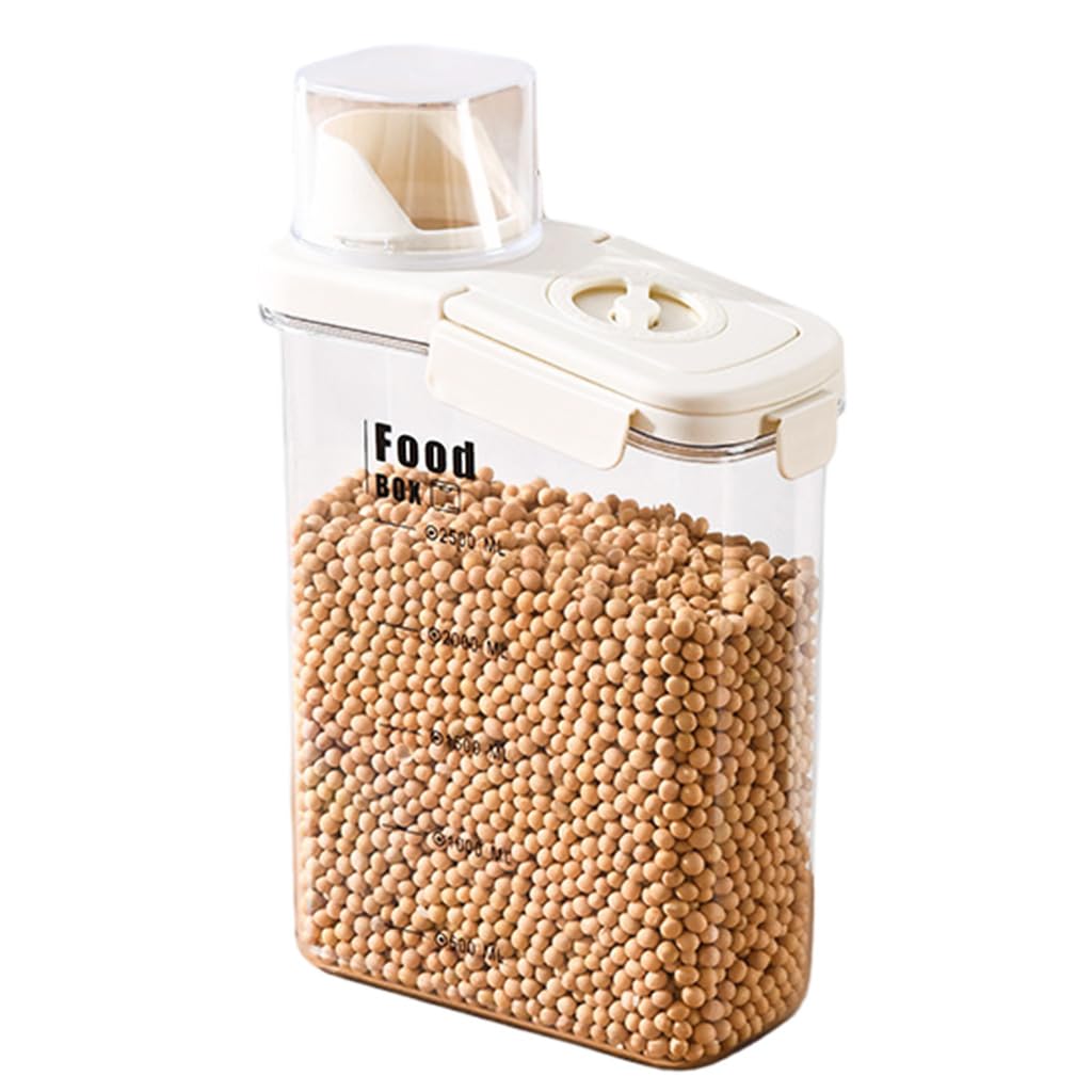 Qpets® Airtight Pet Food Container, Handheld Kitchen Grain Storage Container Food Grade PET Cereals & Pulses Jar with Built-in Date Tracker & Measuring Cup, Anti-Moisture & Insects (2.8L)-image-6