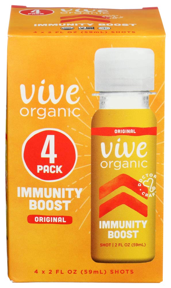 Vive Organic Original Ginger and Turmeric Immunity Boost Shot, Potent Wellness Shots, Gluten Free and Vegan, 2 fl oz Bottles (Pack of 4)