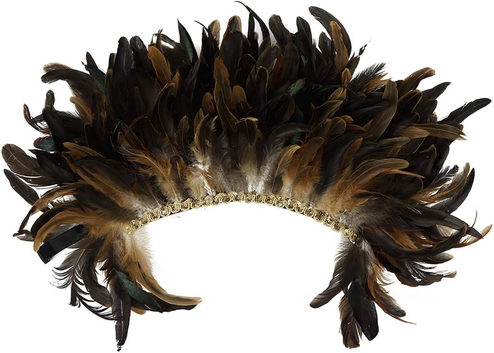 ZUCKER Carnival Costume Feather Headdress - Natural Halloween Cosplay Party Hair Accessory -