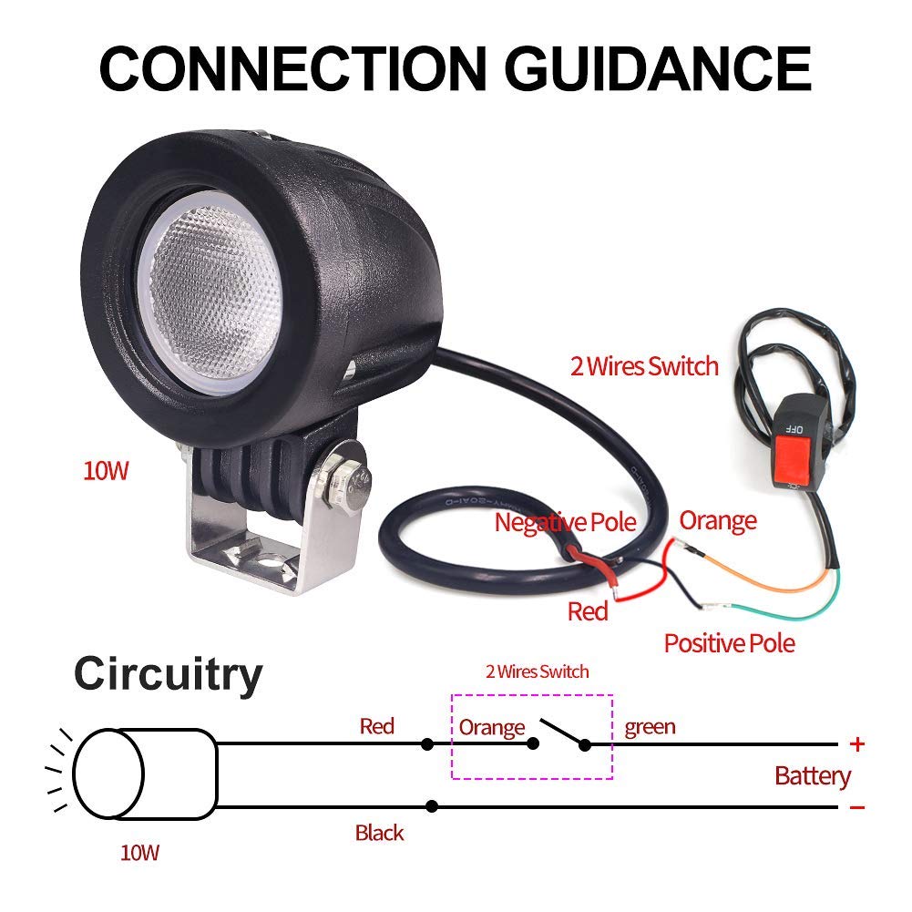 Biqing 10W Faretti LED Moto Supplementari, 2pcs 12V Moto Faretti LED Fari Luce Fendinebbia Anteriore 6000K Fendinebbia Fuoristrada per Quad Scooter Auto Bici Camion Barca(Flood)