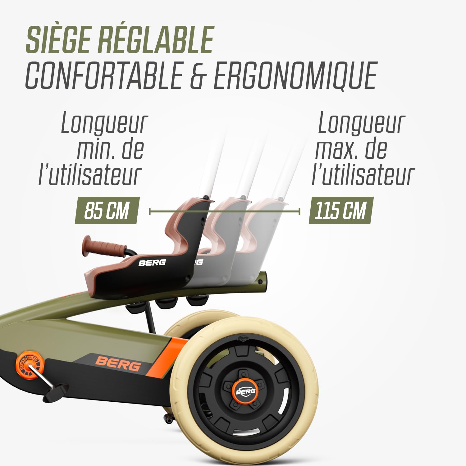 BERG Porteur Buzzy Retro 2-in-1 Vert | 2-5 ans, cadre robuste, selle réglable, volant réglable