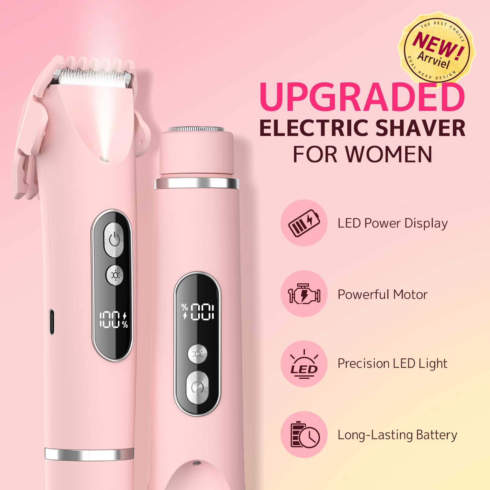 CoolHair Bikini Trimmer for Women,Smooth Electric Razor for Sensitive Skin, IPX7 Waterproof Wet & Dry Cordless Body Shaver & Grooming Set for Bikini Area, Pubic Hair, Face, Underarms & Legs (Pink)