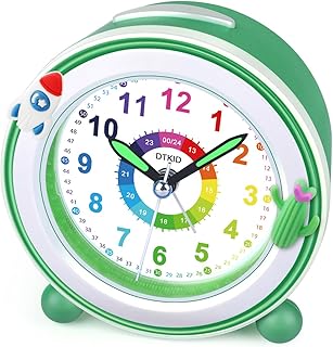 DTKID Children's Alarm Clock, Analogue, No Ticking, Children's Silent Alarm Clock, Bedside Table, Non-Ticking Battery Operated Table Clocks for Boys and Girls, Display, Snooze Light Function for