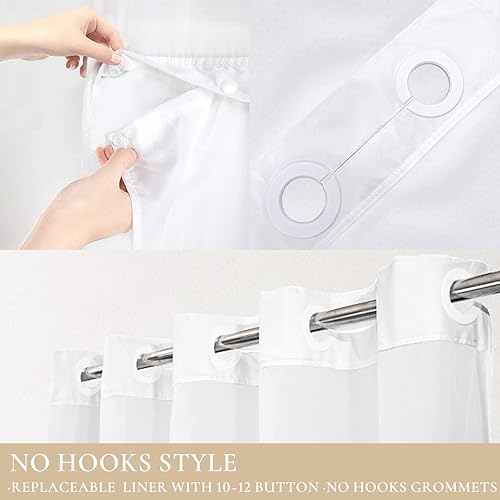 Miniatura 6 de Tititex Juego de cortinas de ducha sin ganchos a presión, hojas de eucalipto tostadas, doble capa de lujo, tela impermeable y transparente para