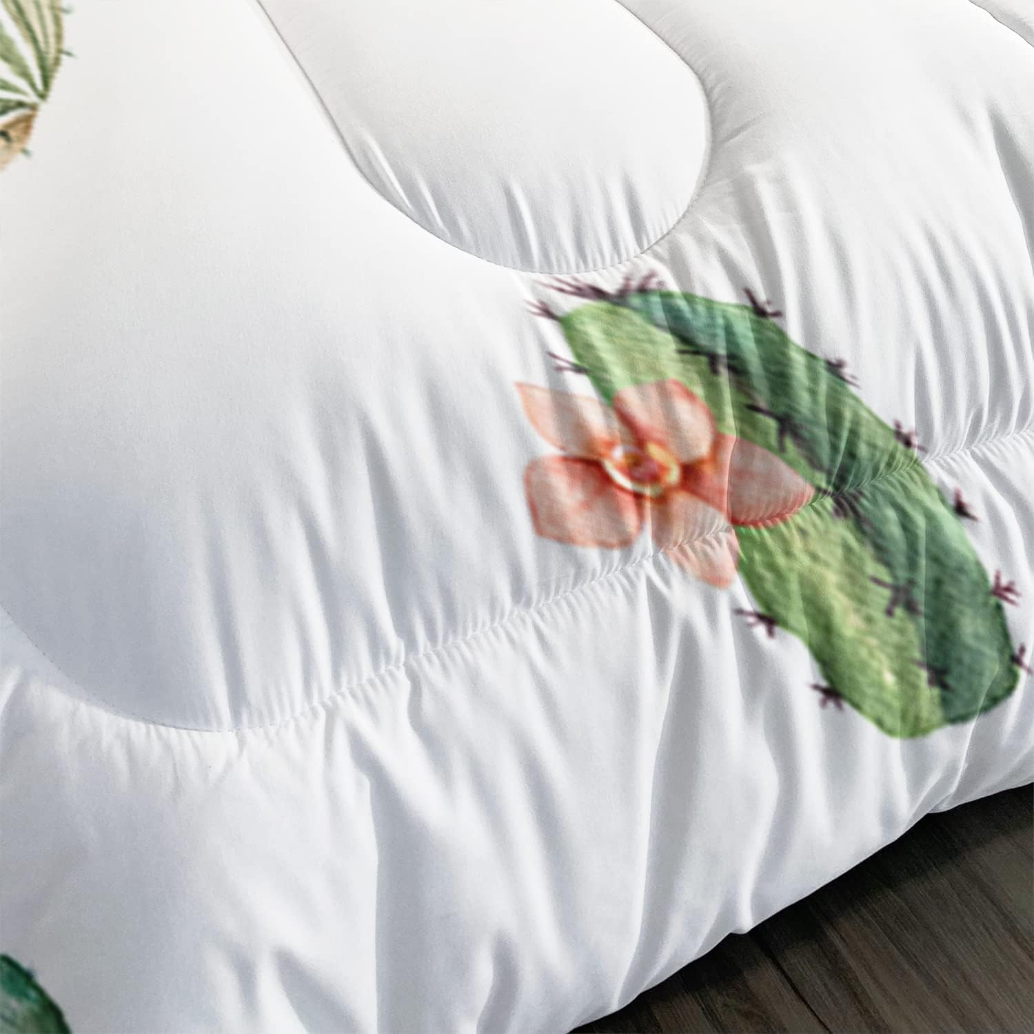 AILONEN Cactus Printed Comforter Set Full Size, Green Plants Succulents Theme Bedding Set for Girls Kids Bedroom Children Women,3 Pieces,1 Quilt and 2 Pillowcases,for All Seasons