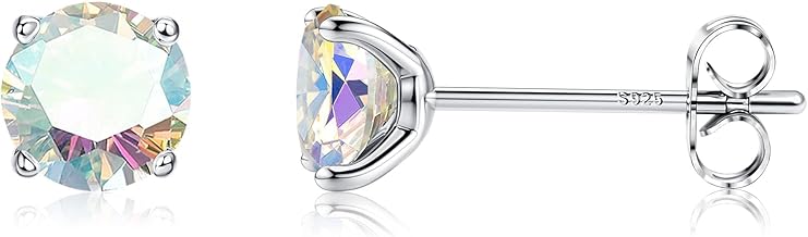 MILACOLATO CZ Boucles d'Oreilles Argent 925 Pour Femme Homme, Longues Boucles d'Oreilles Clou Arc-En-Ciel Avec Zirconium Aurora, Argent/Or/Or Rose Cuff CZ Sleeper Oreille Piercing Hypoallergénique 5mm