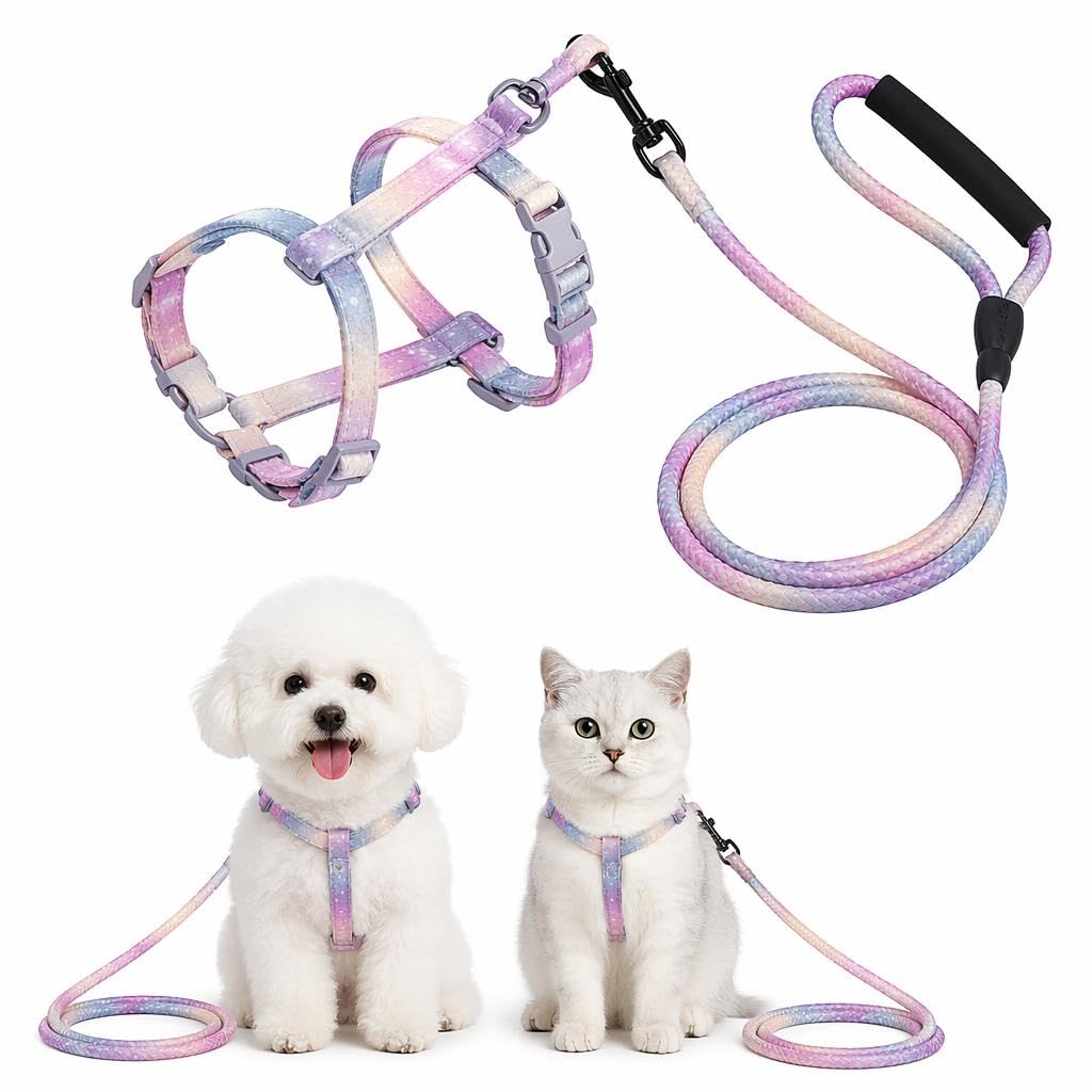 Cat Harness and Leash Set Rainbow Polyester H-Shape Vest M