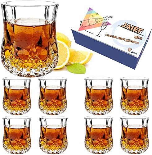 JAIEF 60ml Shot Glasses, Lead-Free Glass, Clear Heavy Base Shot Glass (A01 Set of 8)