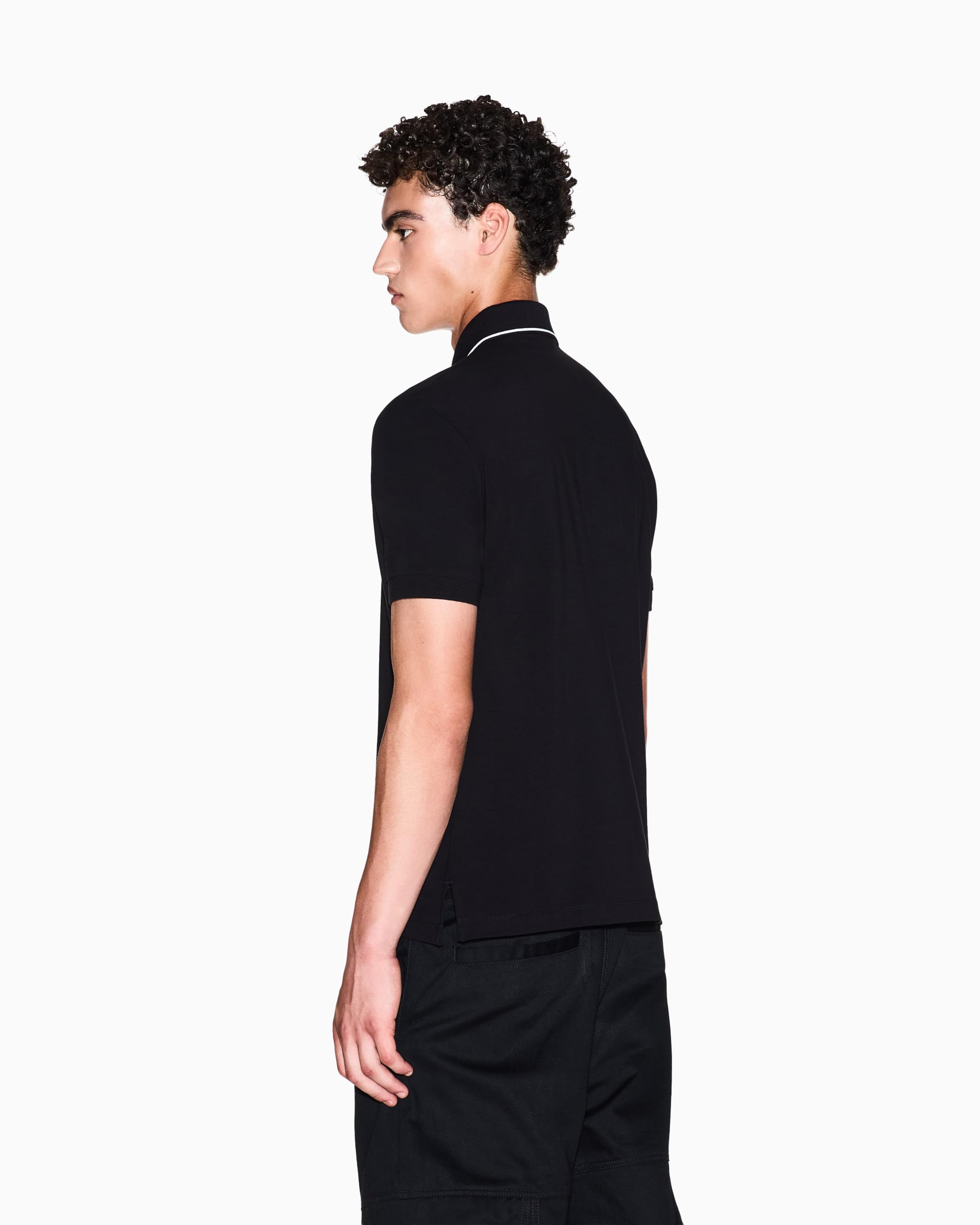 Armani Exchange Essential, Short Sleeve Stiped Collar Side Monogram Logo Polo Uomo