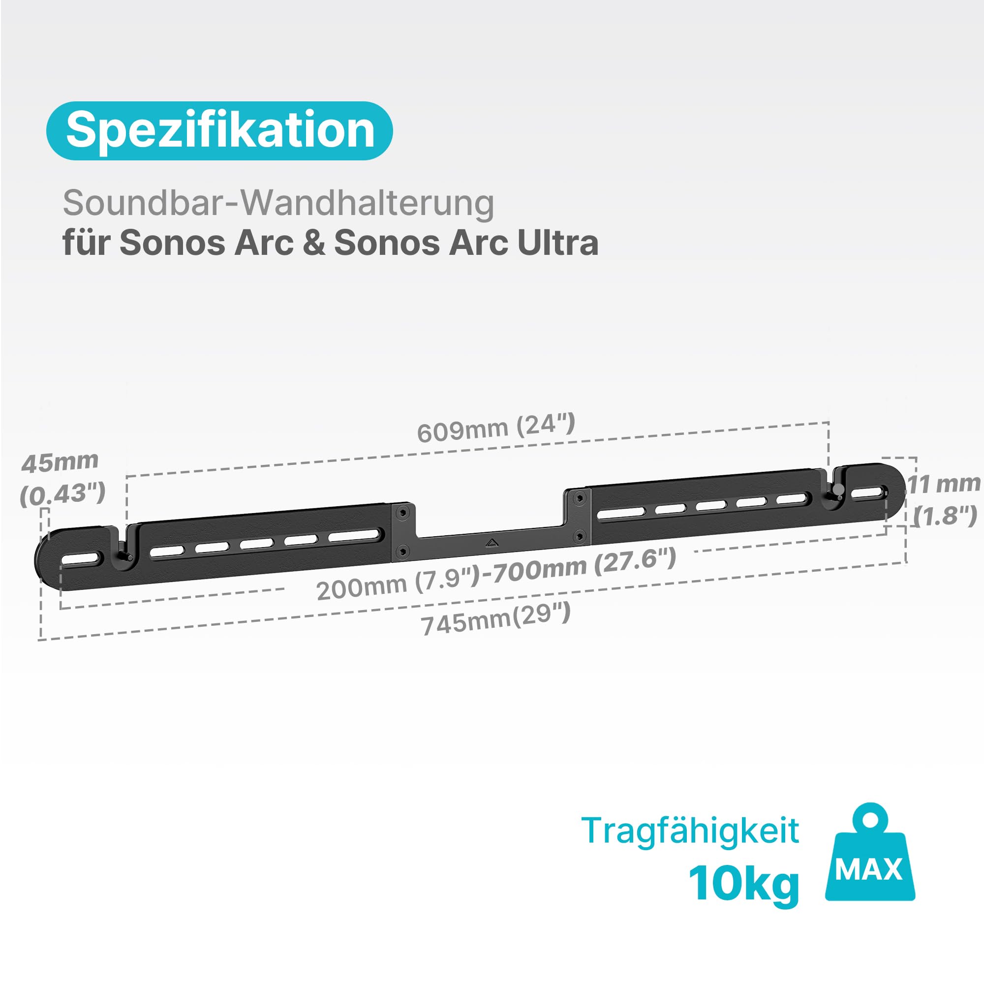 PEGZONE Lautsprecher Wandhalterung für Sonos Arc & Arc Ultra, Schwarz | Soundbar Wandhalterung bis 10 kg Tragkraft, stabile Konstruktion