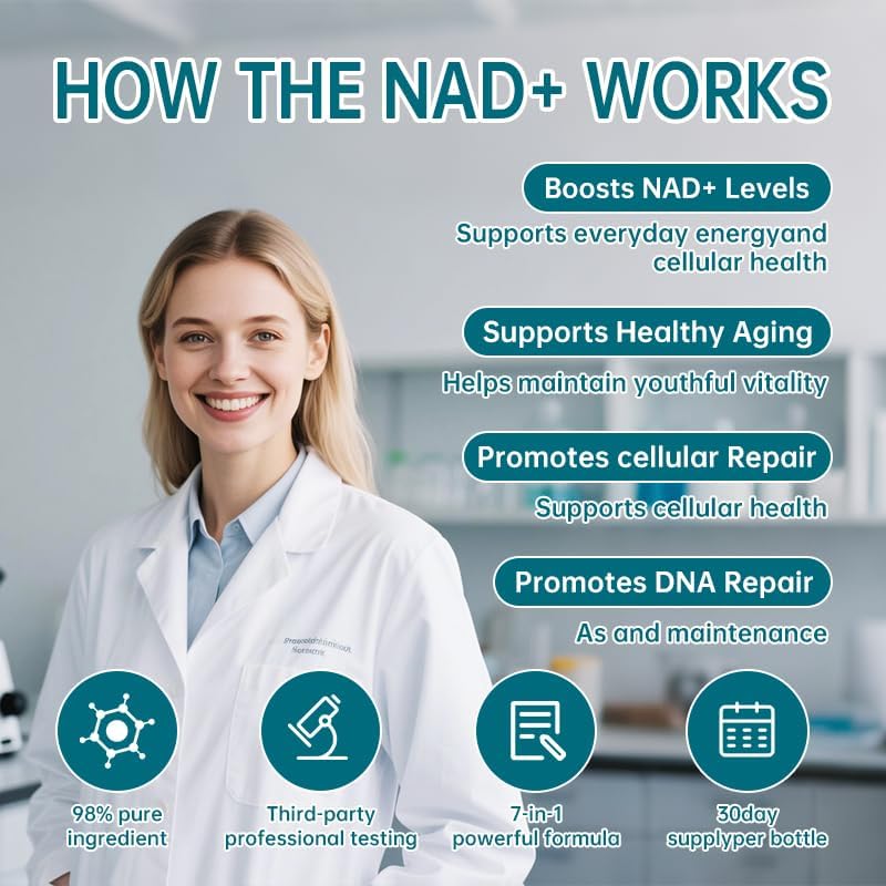Miniatura 7 de Suplemento NAD+ Fórmula liposomal mejorada 7 en 1, apoya la salud celular, la energía y el envejecimiento saludable para hombres y mujeres, 60