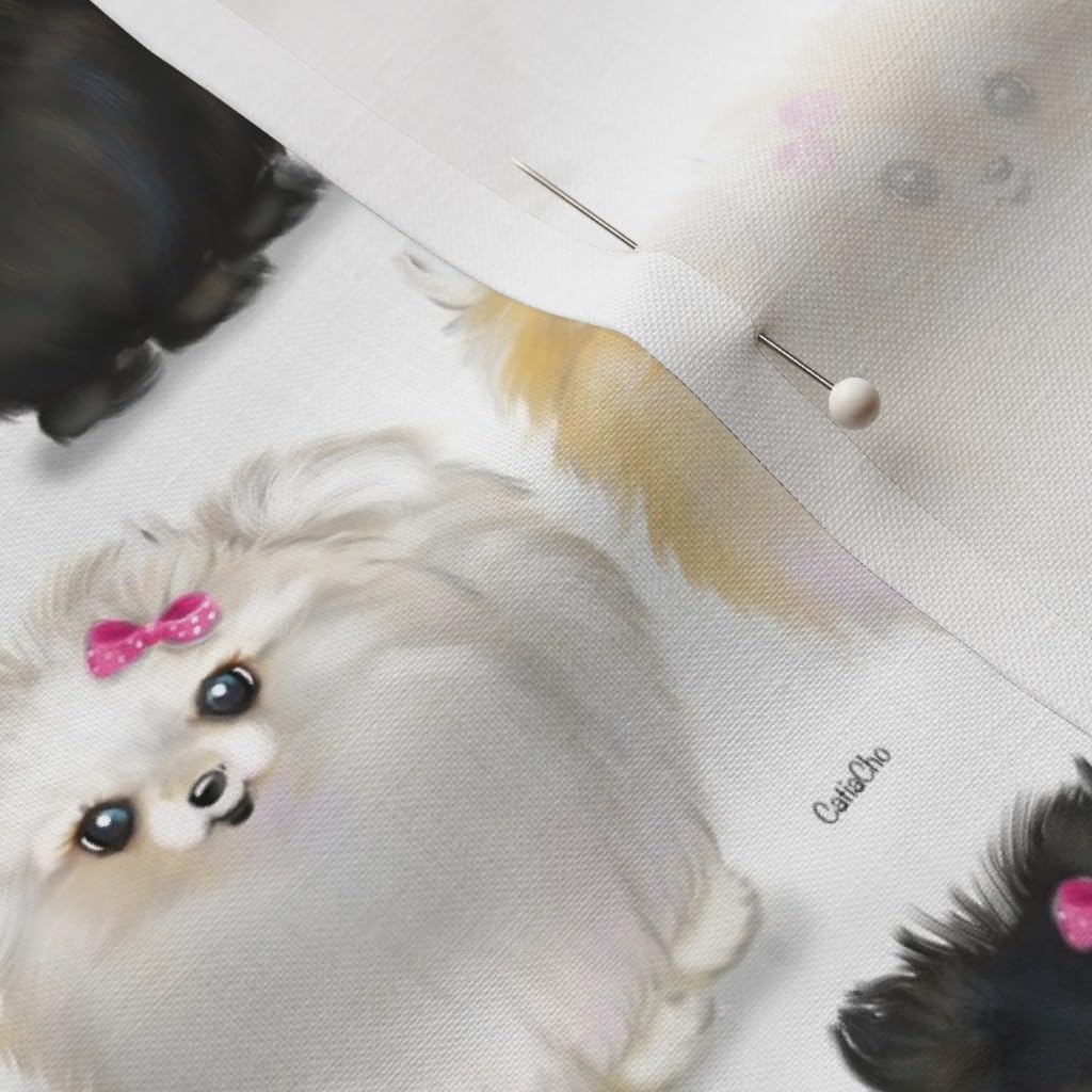 Spoonflower Fabric - Pomeranians White Pomeranian Dog Puppy Pet Cute Horizontal Bow Printed on Petal Signature Cotton Fabric by The Yard - Sewing Quilting Apparel Crafts Decor
