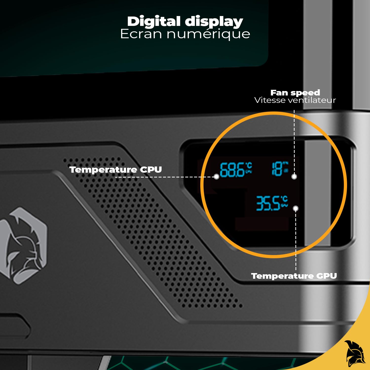 Empire Gaming ECM252 - Caja para PC Gaming Media Torre - Pantalla Digital integrada (Temperatura CPU/GPU, RPM) - 3 Ventiladores ARGB - Compatible con ATX, Micro-ATX, ITX - USB C (Negro)