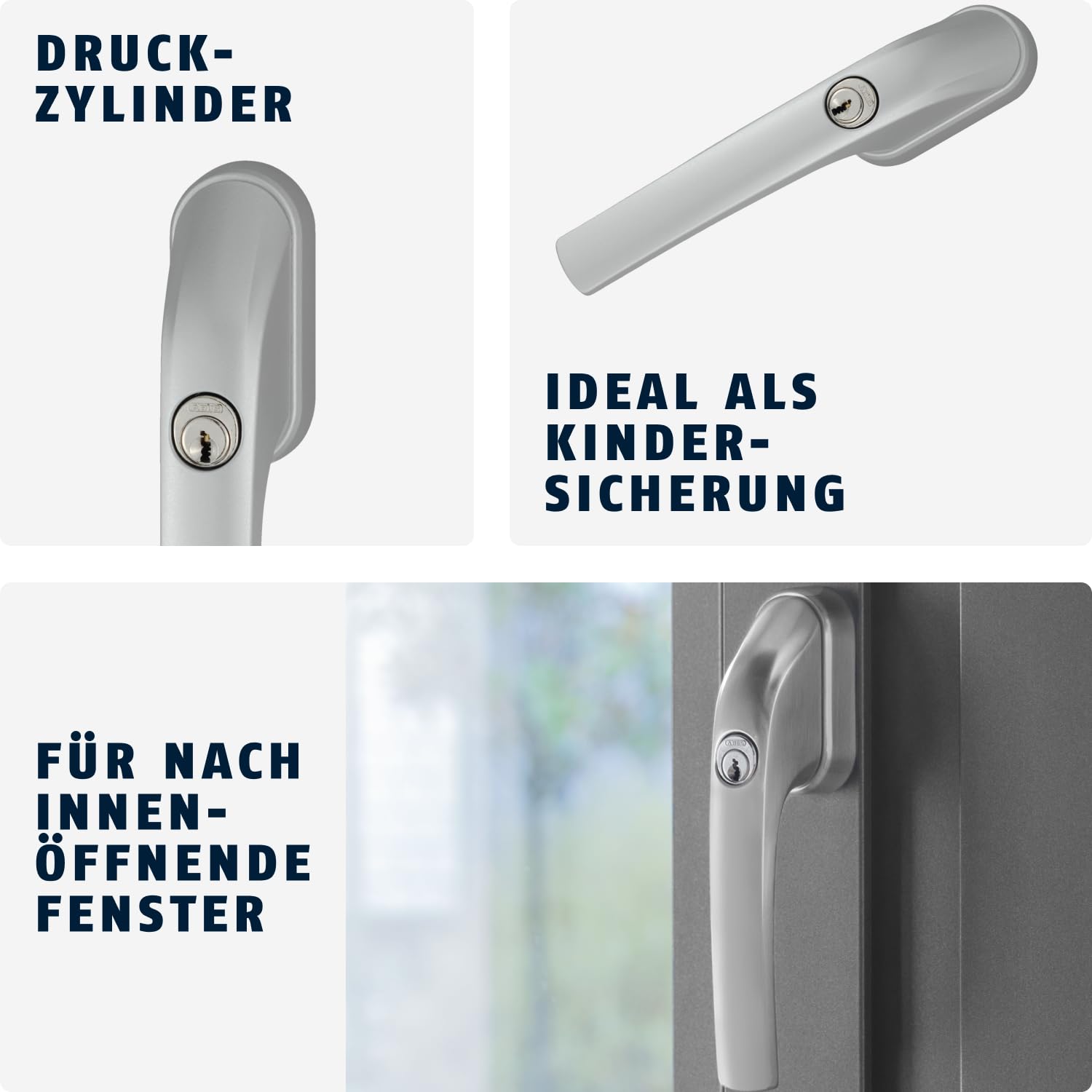 ABUS FG300 Poignée de Fenêtre Verrouillable avec Cylindre Poussoir, Sécurité Niveau 5, Argent