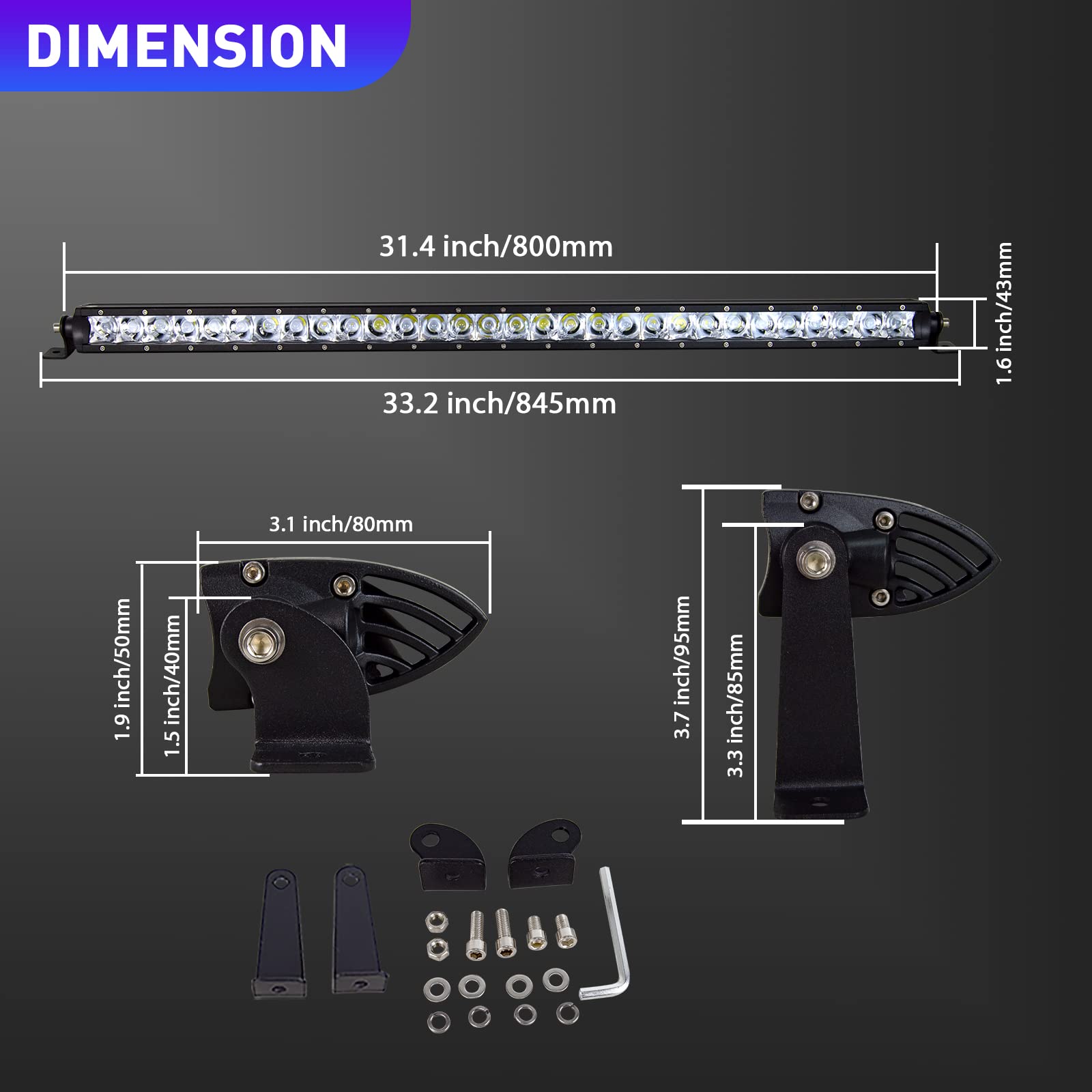 Willpower Listwa świetlna LED 150 W, 79 cm, pojedyncza rządka, reflektor LED, światła robocze do jazdy, światła przeciwmgielne, super cienkie światło LED do jazdy terenowej, do ciężarówki, łodzi, ATV