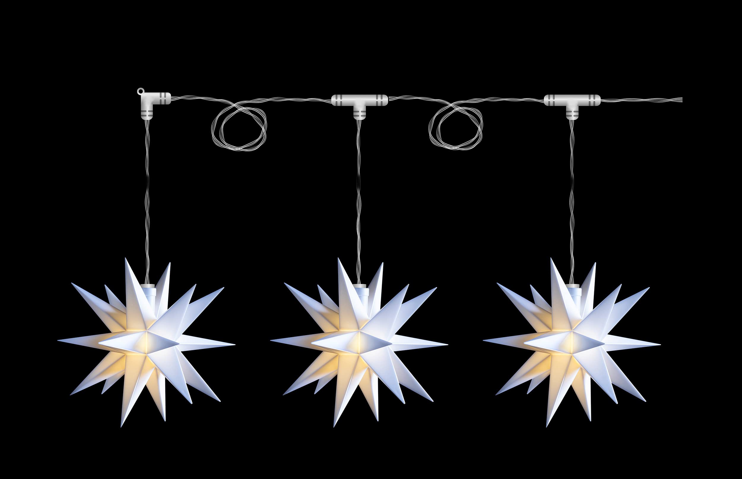 Catena luminosa a LED 3D con 3 stelle, diametro 12 cm, a batteria a stella di Natale, per interni, piccola stella, in plastica, decorazione per interni (3 catene bianche)