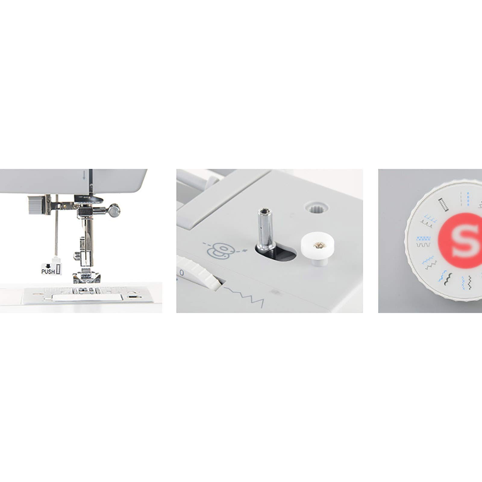 Mini máquina de Coser Máquina de Coser Escritorio doméstico Comer Máquina de Coser eléctrica Multifuncional Gruesa Máquina de Coser para Principiantes Fácil de Usar (Color : White, Size : 38x20x30CM