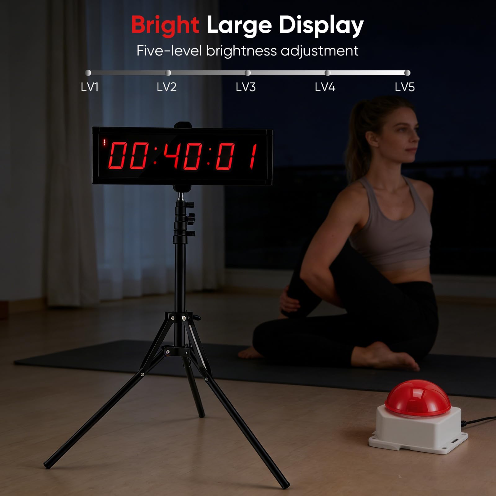 Temporizador Cuenta Regresiva, Cronómetro Digital 2,3 Pulgadas Y 6 Dígitos para Competiciones Y Juegos Temporizador Gimnasio con Trípode Cronómetro Deportivo con Control Remoto 12/24H (Cargar)