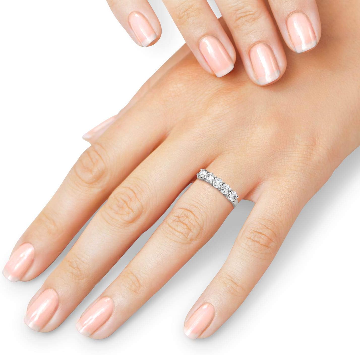 Charles & Colvard Created Moissanite 4mm Round Cut Wedding Band for Women | 1.15 cttw DEW | Lab Grown | Solid 14K White Gold with Rhodium - Image 6