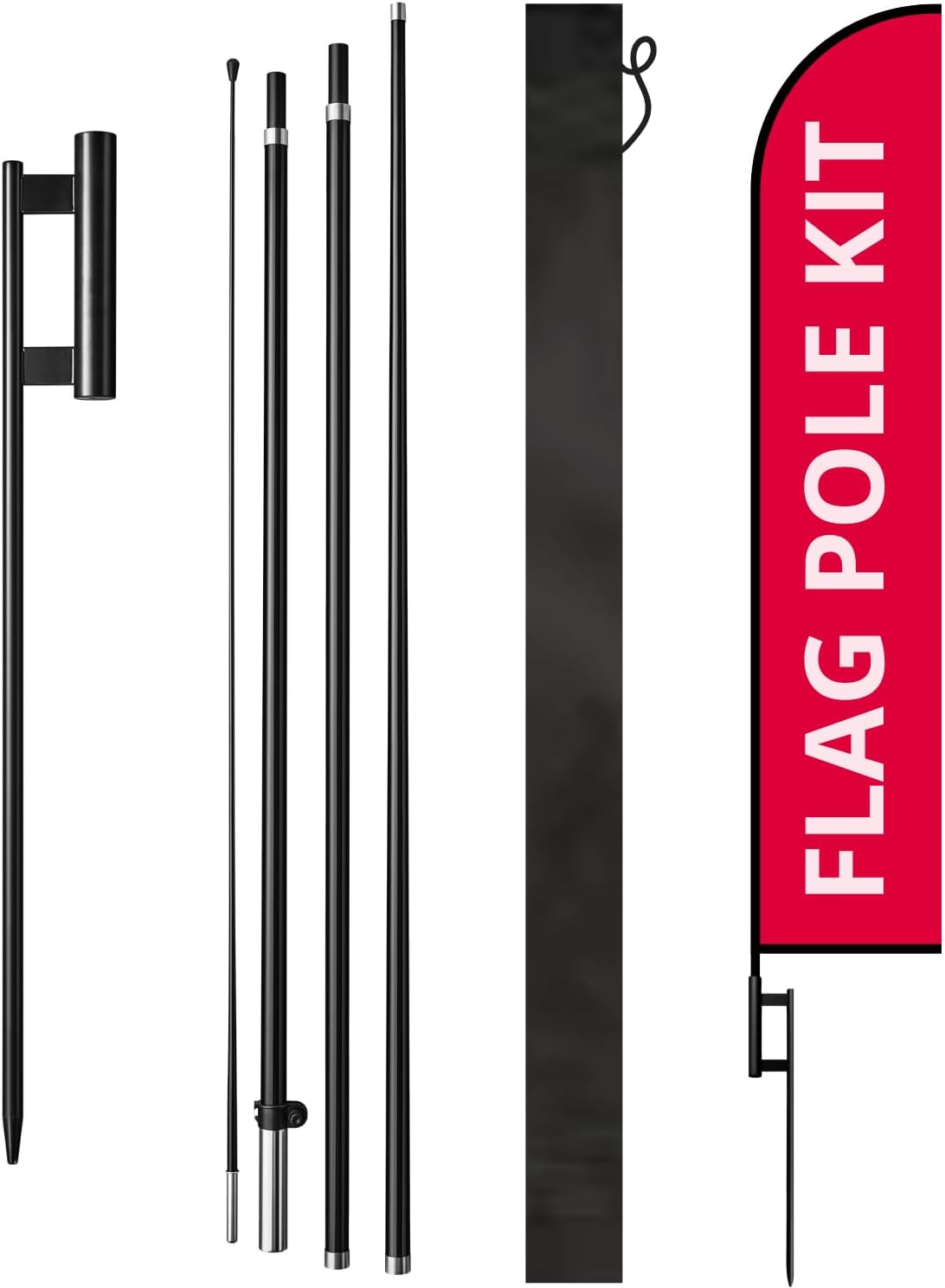 ASHUR Feather Flag Pole Kit, 12ft Tall 100% Fiberglass W/ 31" Heavy Duty Ground Stake, for High-Visibility Feather Flags, Outdoor Custom Business Advertising Banners, Swooper Pole kit, 1Set 12ft 12 FT TALL, 1 SET