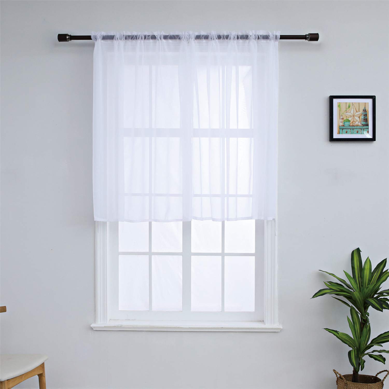 Lot De 2 Rideaux Brise-bise Dentelle – Semi-transparents, Style Campagne, Pour Fenêtres De Cuisine/salon (vert, 75x150cm) - 11