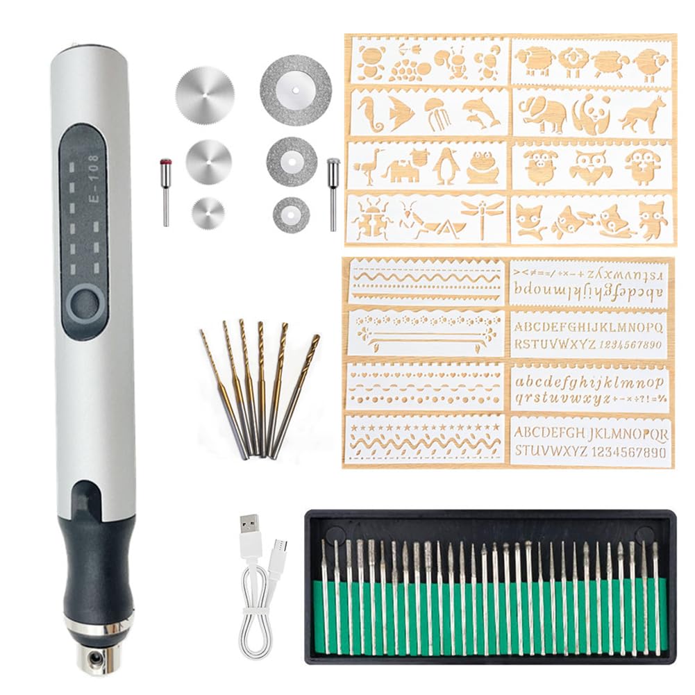 LUPATDY Electric Mini Engraving Pen Cordless Rechargeable USB Engraving Tool Set Portable DIY Rotary Laser Engraving Machine for Polishing, Grinding, Cutting, Engraving, Nail Art, Jewellery, Glass